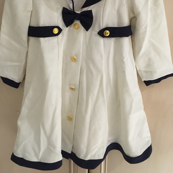 Girl's Nautical 2PC Dress-Off White & Blue- Gold Buttons - Size 4T Worn Once - Picture 6 of 11